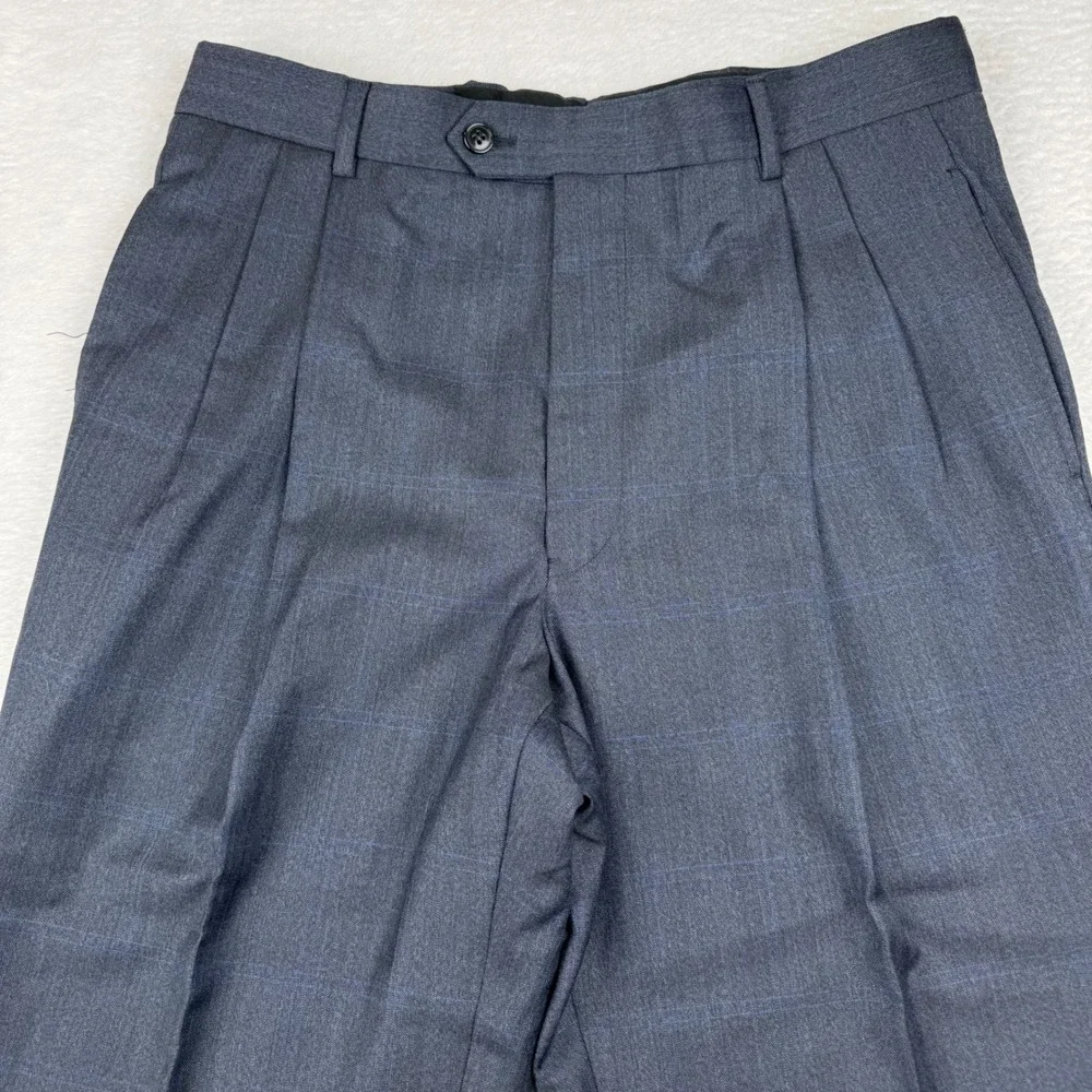 Joseph Abboud Suit Mens 38R W32 Blue Glen Plaid Super 120s Wool 2-Piece Pleated